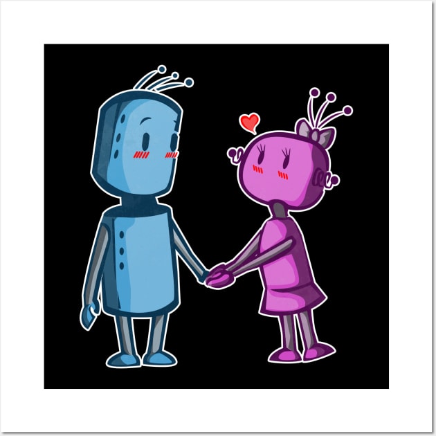 Cute Robot Love Nerd Heart Valentines Day Gift Wall Art by Shirtglueck